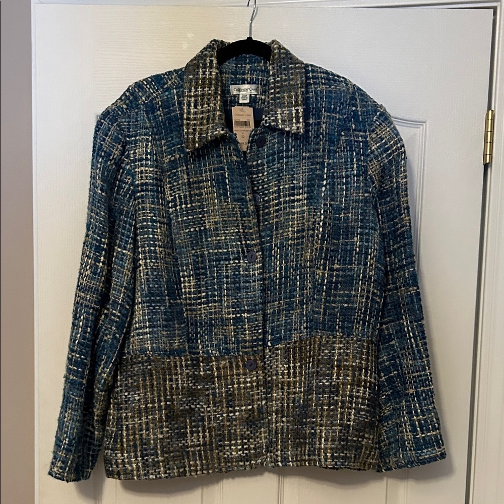 Coldwater Creek Blue and Tan Tweed Blazer size 22W